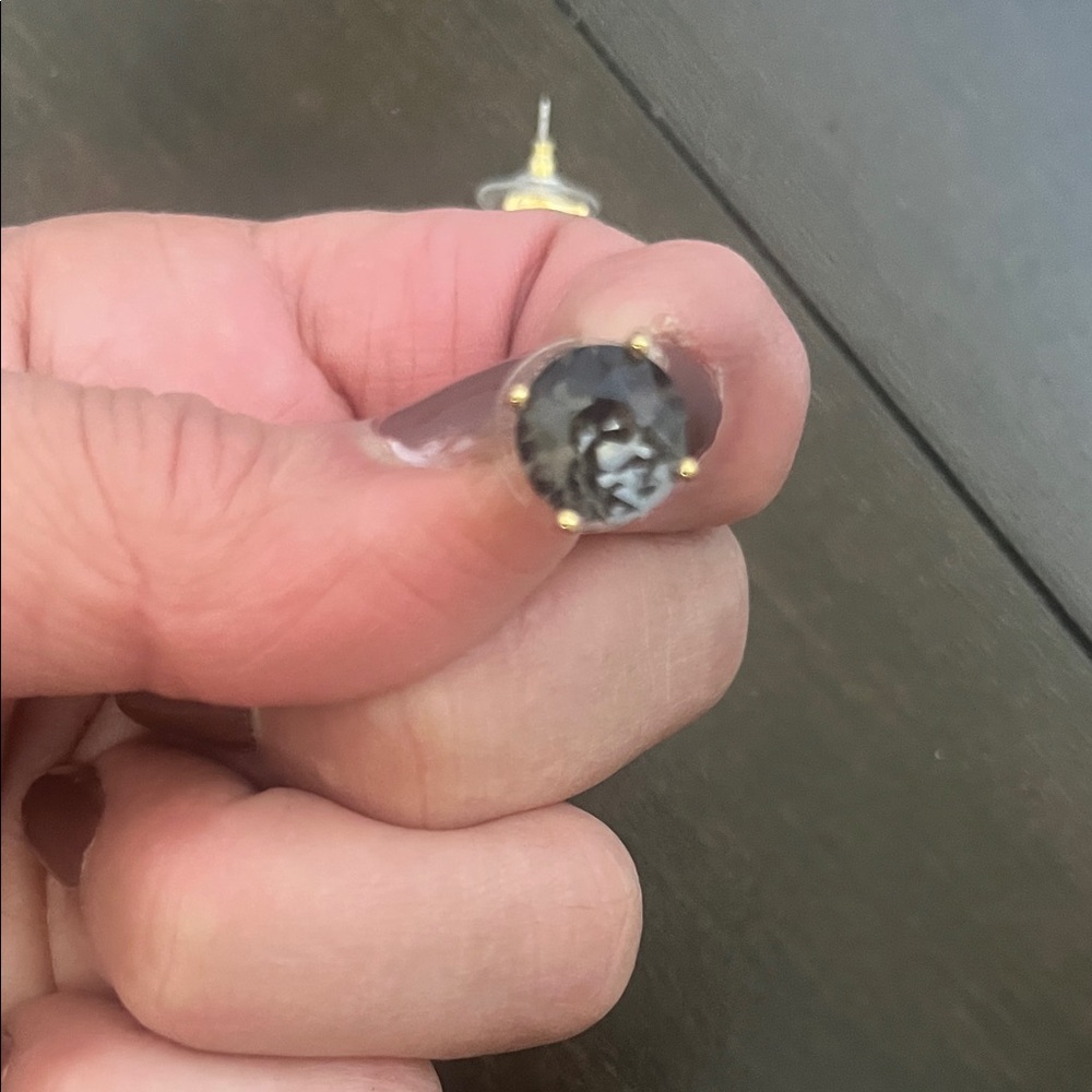 kate spade Smoky Gray Crystal Round Stud Earrings with Gold-Tone Prongs